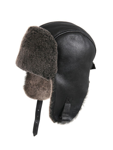 Zavelio Sheepskin Pilot Hat – Black