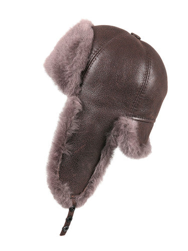 Zavelio Six-Panel Sheepskin Ushanka Hat – Taupe Brown