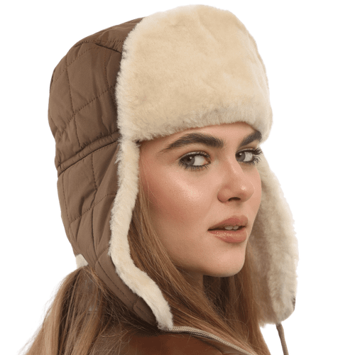 Zavelio Fabric Trapper Hat with Sheepskin Lining – Olive Green
