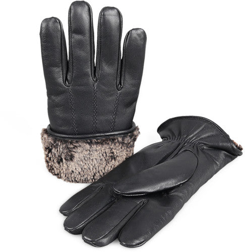 Zavelio Men's Shearling-Lined Leather Gloves – Black