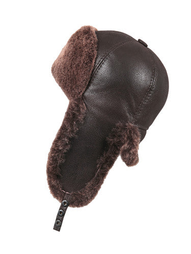 Zavelio Six-Panel Sheepskin Ushanka Hat – Brown