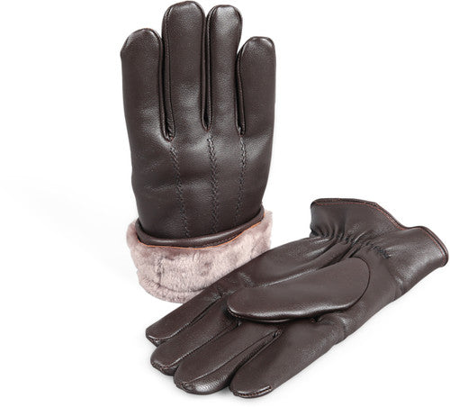 Zavelio Men's Shearling-Lined Leather Gloves – Brown