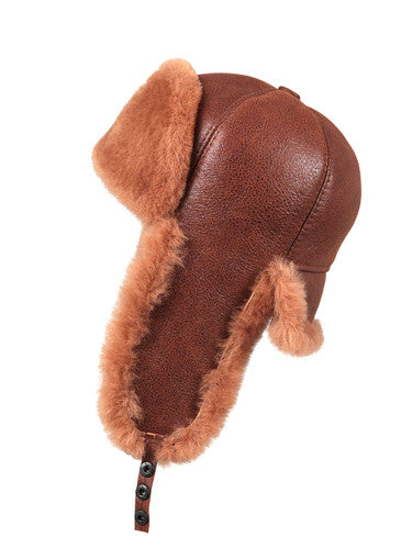 Zavelio Six-Panel Sheepskin Ushanka Hat – Peach Brown