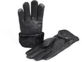 Zavelio Men's Shearling-Lined Leather Gloves with Snaps – Black