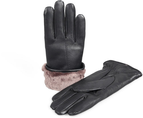 Zavelio Women's Shearling-Lined Leather Gloves – Black