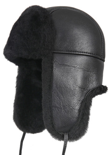 Zavelio Genuine Sheepskin Aviator Hat – Solid Black