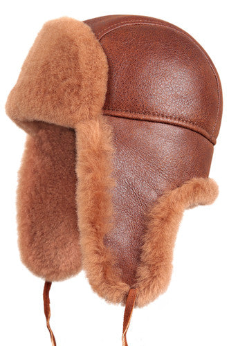 Zavelio Genuine Sheepskin Aviator Hat – Peach Brown