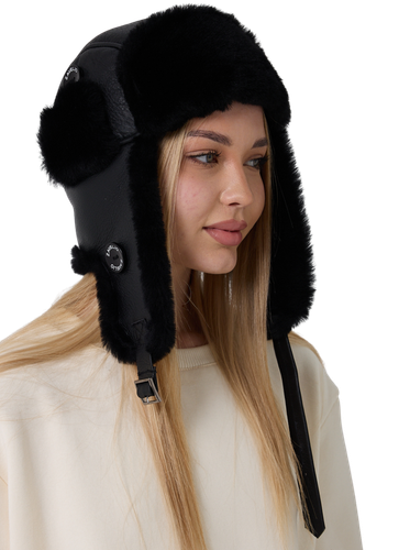 Zavelio Unisex Sheepskin Trapper Hat – Solid Black
