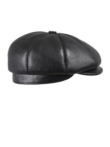 Zavelio Men's Eight-Panel Sheepskin Ivy Cap – Black