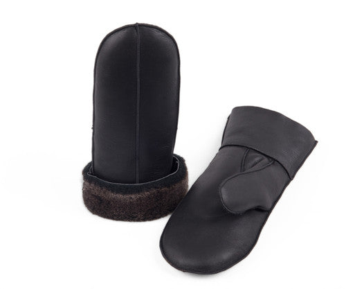 Zavelio Women's Sheepskin Mittens – Black