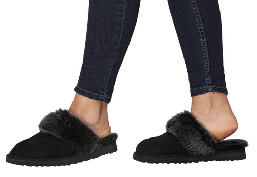 Zavelio Women's Sheepskin Slippers – Black