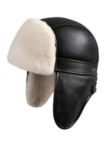 Zavelio Sheepskin Biker Trapper Hat – Brown/Beige
