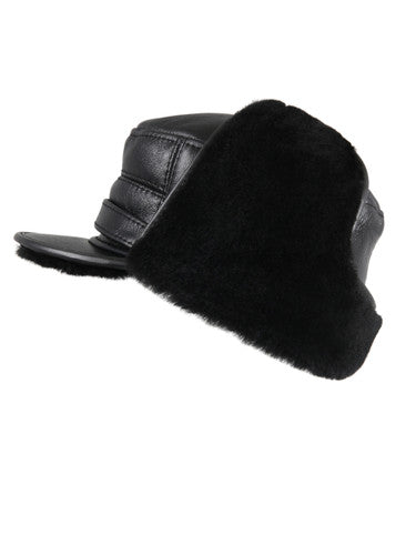 Zavelio Sheepskin Elmer Fudd Visor Hat – Solid Black