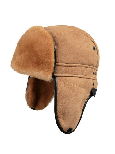 Zavelio Sheepskin Biker Trapper Hat – Tan