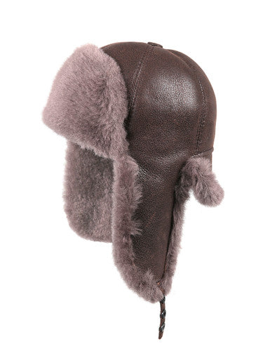 Zavelio Six-Panel Sheepskin Ushanka Hat – Taupe Brown