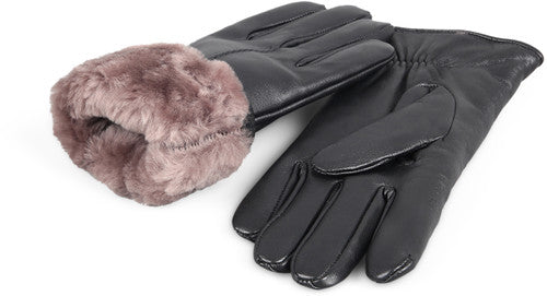 Zavelio Women's Shearling-Lined Leather Gloves – Black