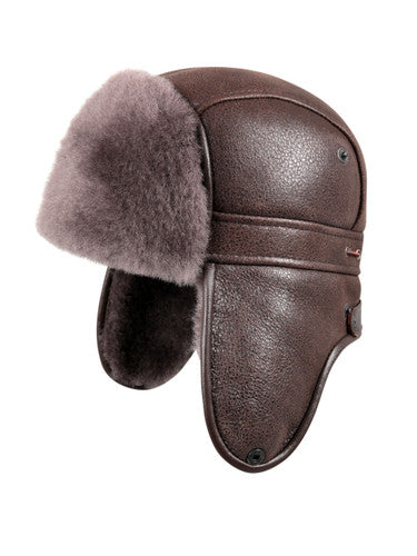 Zavelio Sheepskin Biker Trapper Hat – Taupe Brown