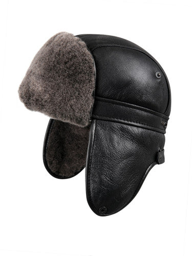 Zavelio Sheepskin Biker Trapper Hat – Black