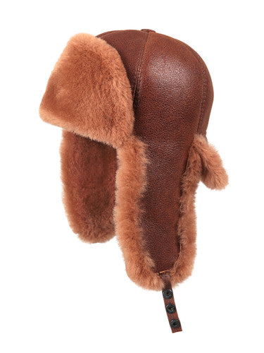 Zavelio Six-Panel Sheepskin Ushanka Hat – Peach Brown