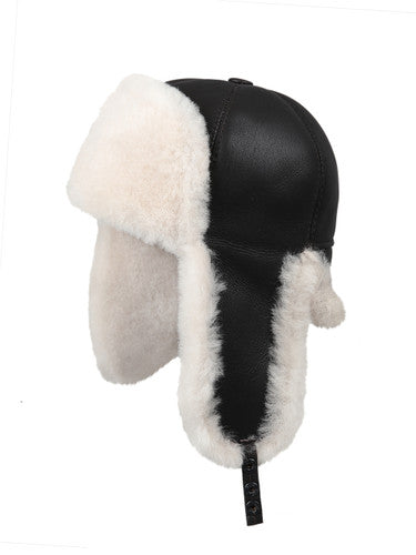 Zavelio Six-Panel Sheepskin Ushanka Hat – Brown/Beige
