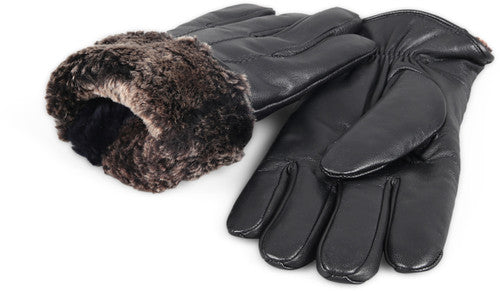 Zavelio Men's Shearling-Lined Leather Gloves – Black