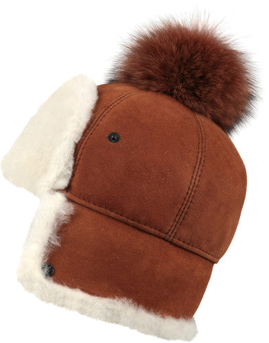 Zavelio Women's Sheepskin Pom-Pom Hat – Cognac