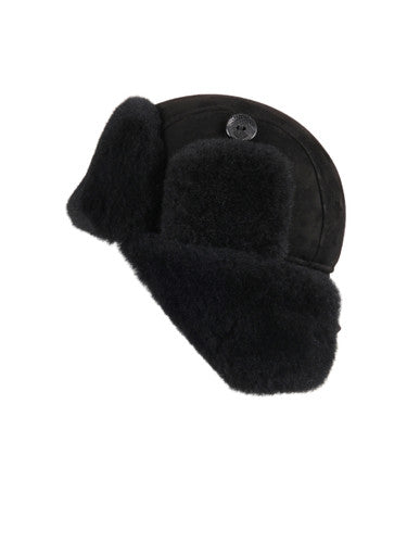Zavelio Unisex Sheepskin Trapper Hat – Black Suede
