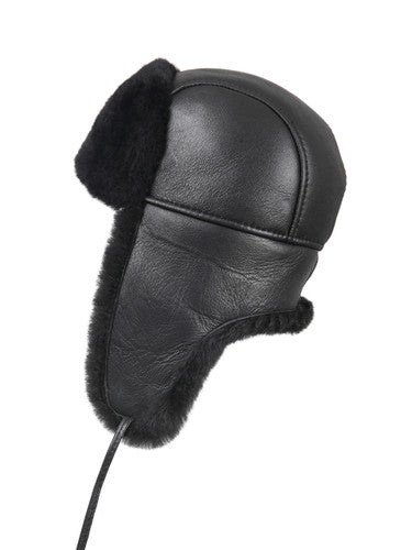 Zavelio Genuine Sheepskin Aviator Hat – Solid Black