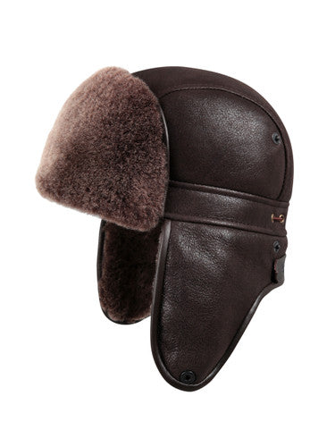 Zavelio Sheepskin Biker Trapper Hat – Brown