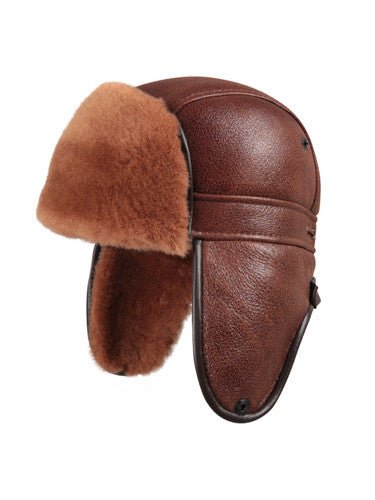 Zavelio Sheepskin Biker Trapper Hat – Peach Brown