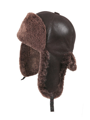 Zavelio Six-Panel Sheepskin Ushanka Hat – Brown
