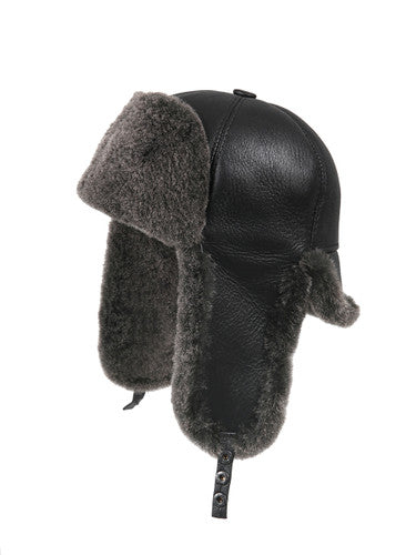 Zavelio Six-Panel Sheepskin Ushanka Hat – Black