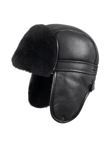 Zavelio Sheepskin Biker Trapper Hat – Solid Black