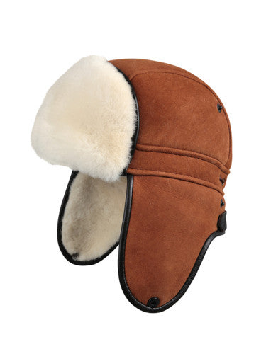 Zavelio Sheepskin Biker Trapper Hat – Cognac