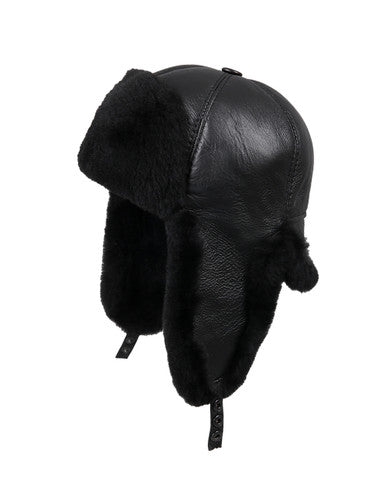 Zavelio Six-Panel Sheepskin Ushanka Hat – Solid Black