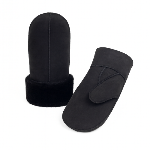 Zavelio Women's Sheepskin Mittens – Black Suede