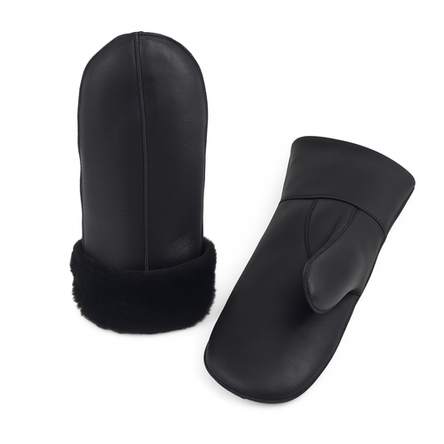 Zavelio Women's Sheepskin Mittens – Solid Black