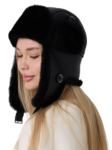 Zavelio Unisex Sheepskin Trapper Hat – Solid Black