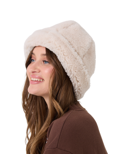 Zavelio Curly Sheepskin Bucket Hat – Cream Curly