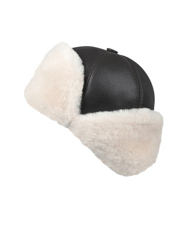 Zavelio Six-Panel Sheepskin Ushanka Hat – Brown/Beige