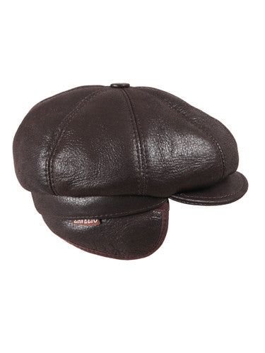 Zavelio Men's Eight-Panel Sheepskin Ivy Cap – Brown