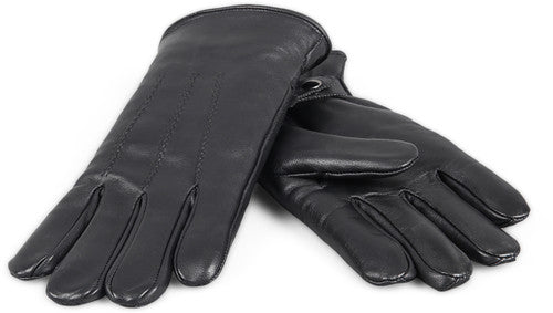 Zavelio Men's Shearling-Lined Leather Gloves with Snaps – Black
