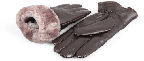 Zavelio Men's Shearling-Lined Leather Gloves – Brown