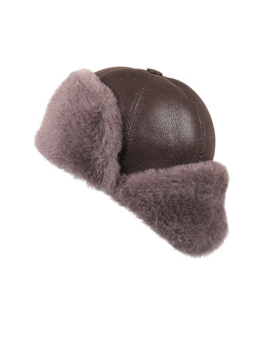 Zavelio Six-Panel Sheepskin Ushanka Hat – Taupe Brown