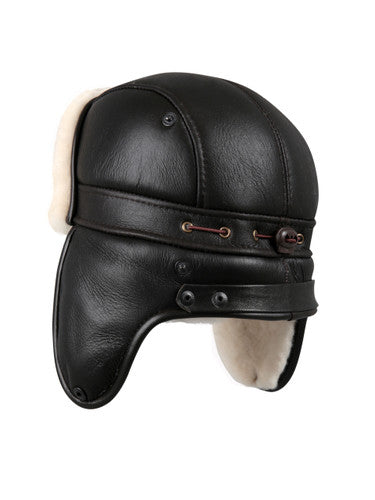 Zavelio Sheepskin Biker Trapper Hat – Brown/Beige