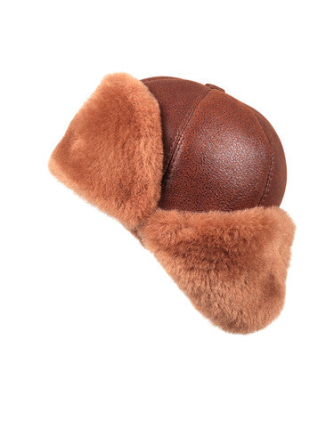 Zavelio Six-Panel Sheepskin Ushanka Hat – Peach Brown