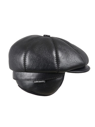 Zavelio Men's Eight-Panel Sheepskin Ivy Cap – Black