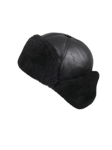 Zavelio Six-Panel Sheepskin Ushanka Hat – Solid Black