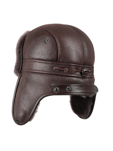 Zavelio Sheepskin Biker Trapper Hat – Taupe Brown