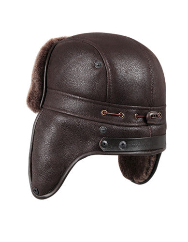 Zavelio Sheepskin Biker Trapper Hat – Brown